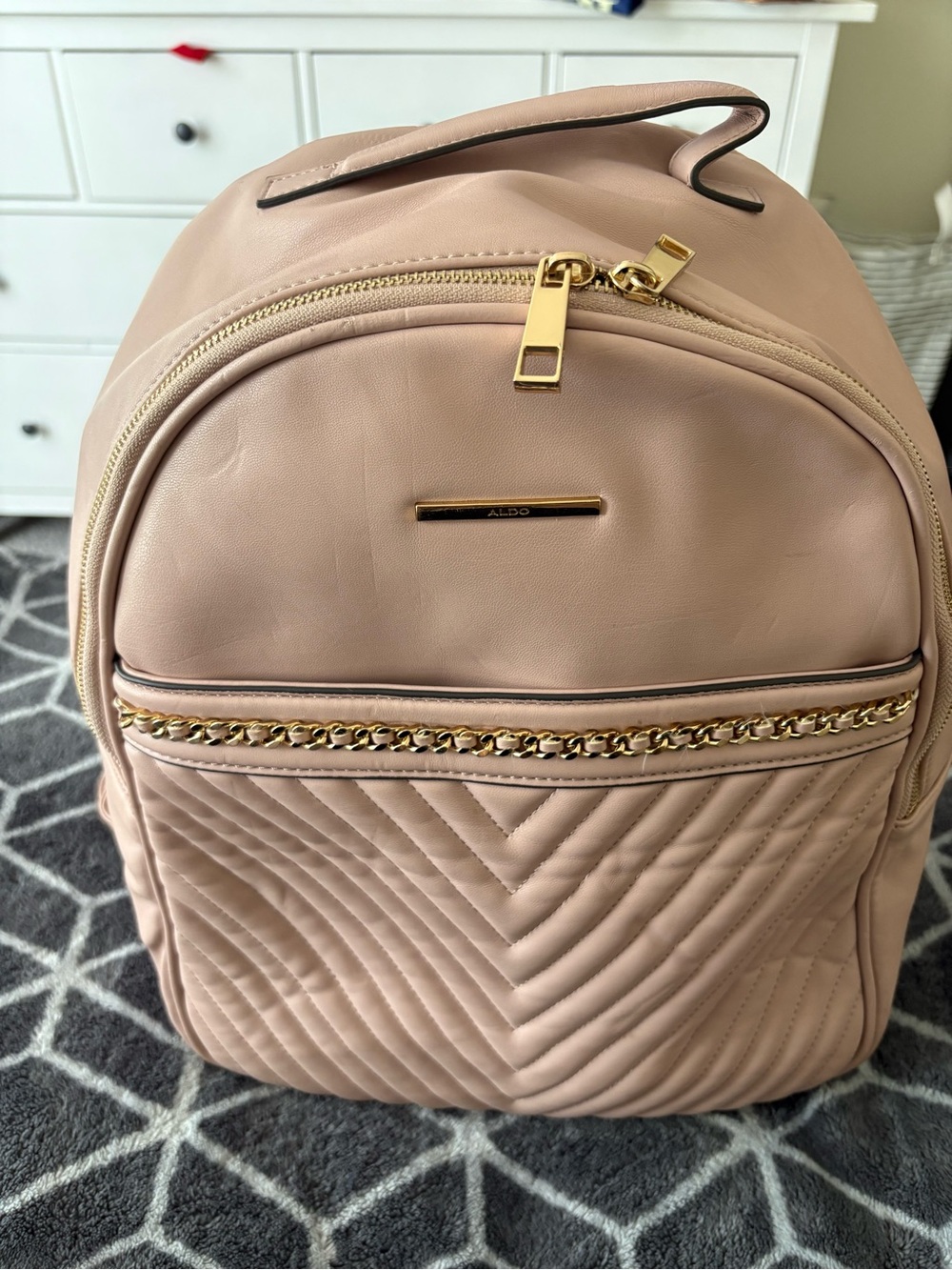 Aldo Quilted Pale Pink Backpack with Gold Hardware